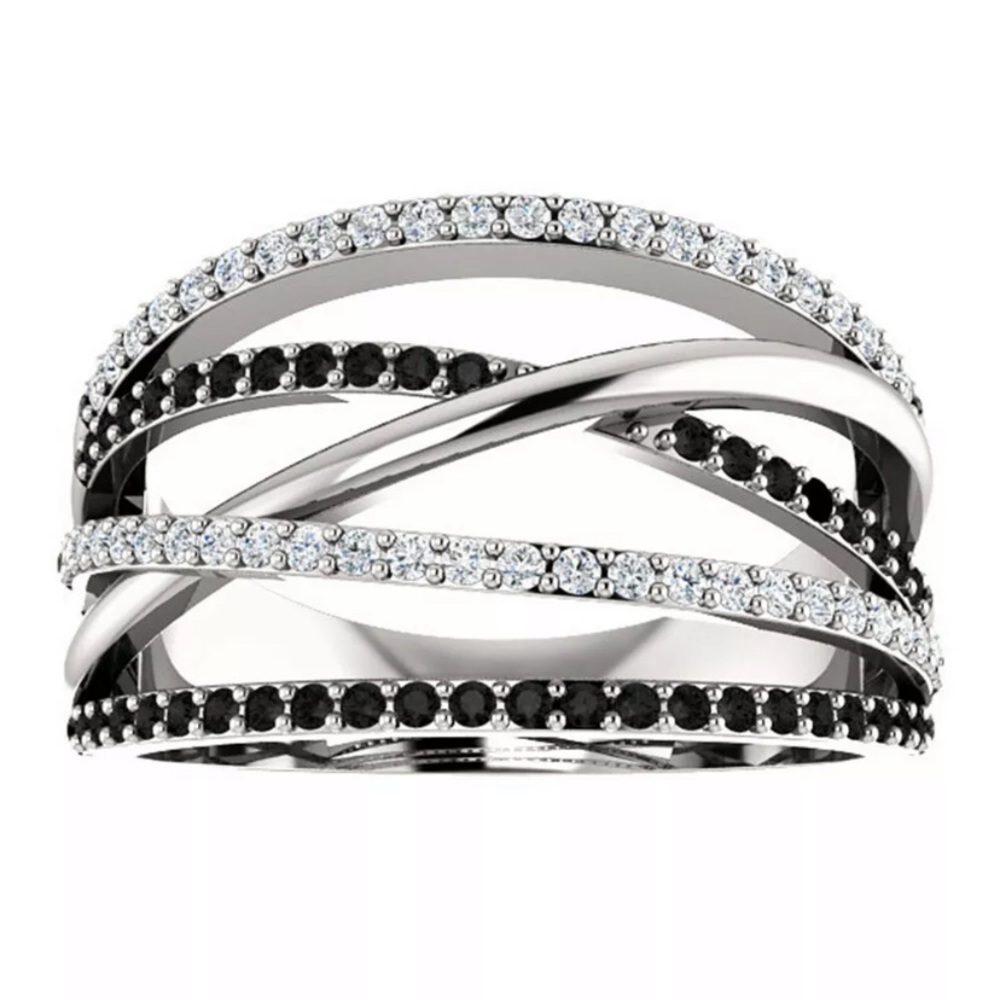 925 Silver Rings Black & White Sapphire New Ring